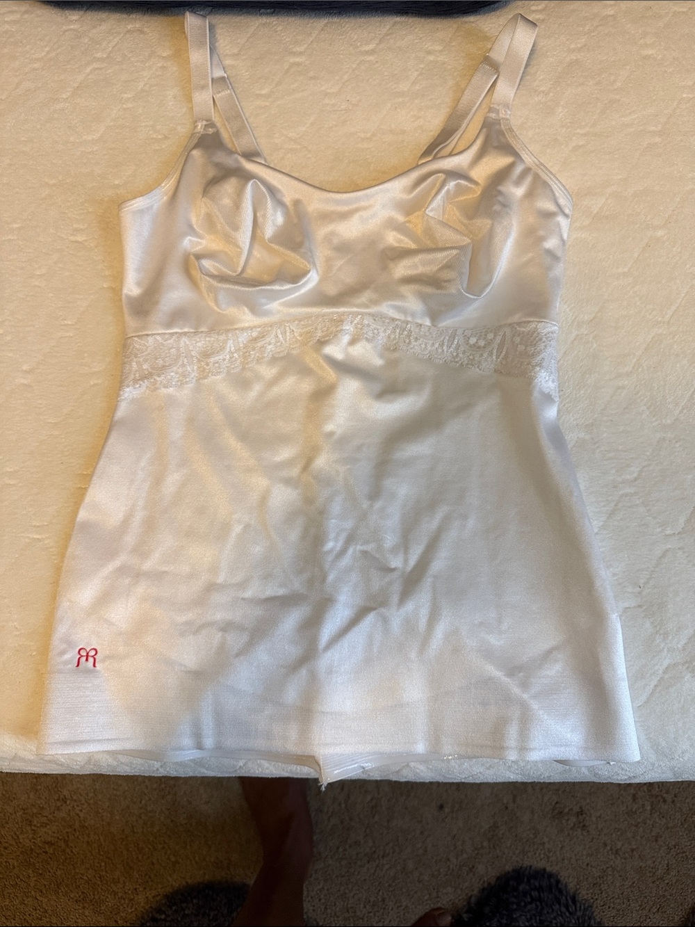 White Ruby Ribbon Camisole Tank Top Chemise with Lace Trim